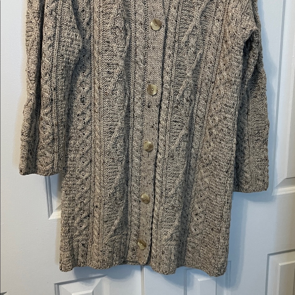 Kilronan Knitwear Beige Wool Ireland Button Down Chunky Long Cardigan Size S - Picture 5 of 6